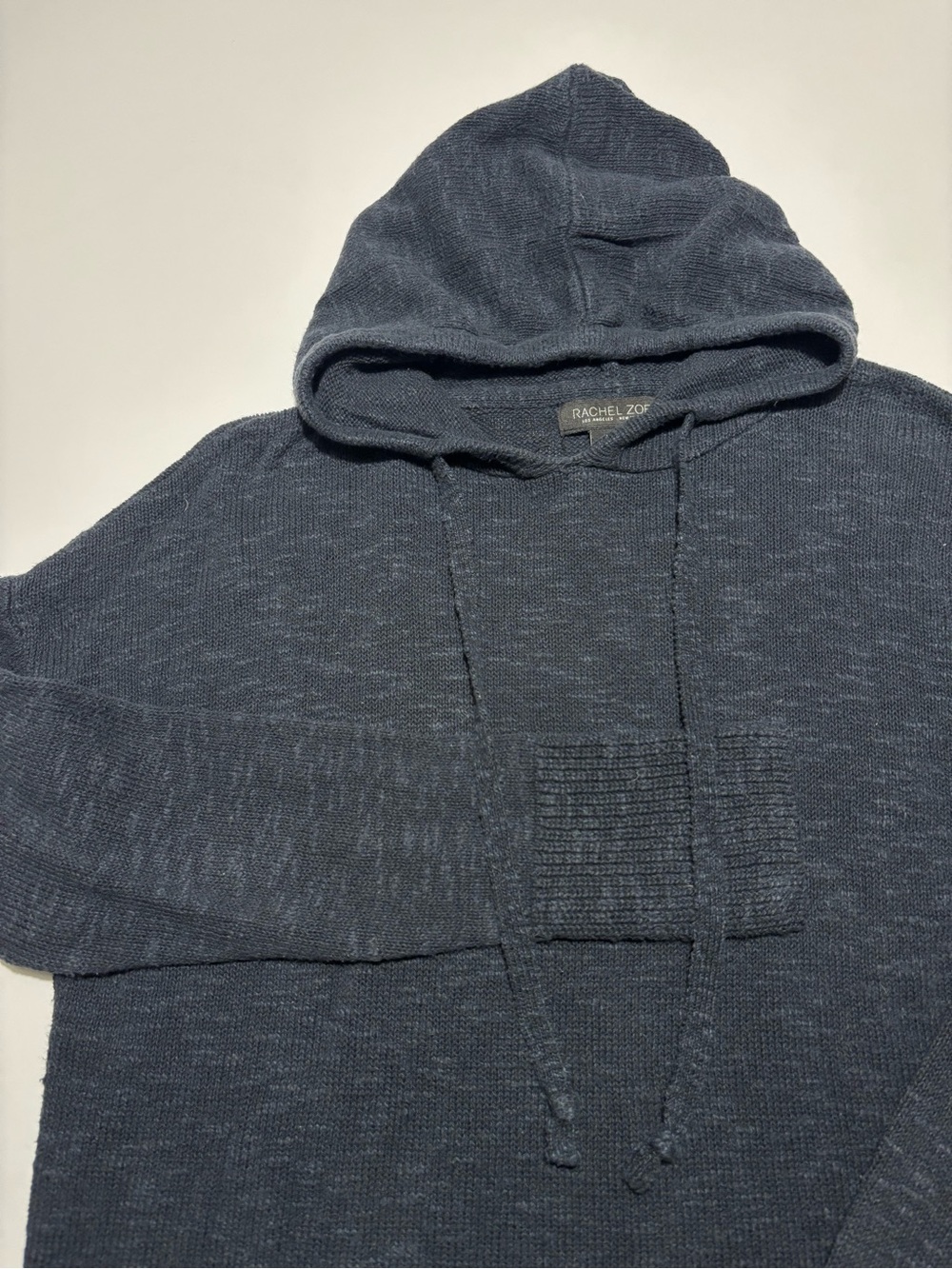 Rachel Zoe Charcoal Navy Blue Linen & Cotton Long Sleeve Knit Hoodie